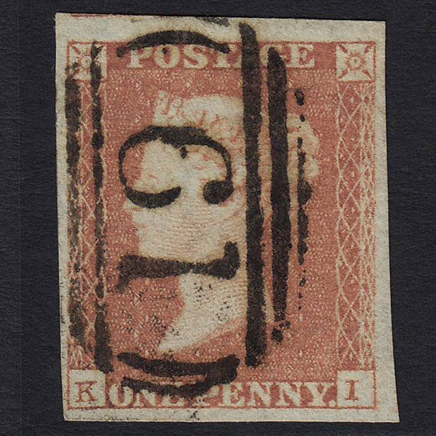 GB QV 1841 1d Red-brown (Plate 98) (SG8) 'KI' FU Bedford (61) 4M Imperf