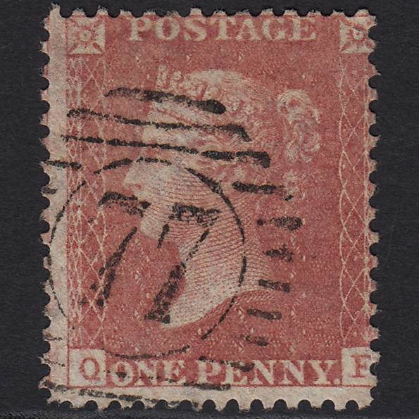 GB QV 1857 1d Rose-Red (Plate 49) C9A(3) QF FU London D&S 77