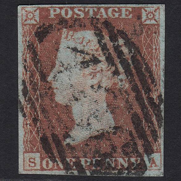 GB QV 1841 1d Red-brown Pl 85 SG8-B1(1) SA FU Liverpool 466 4 Margins