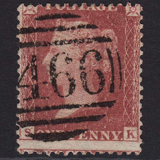 GB QV 1857 1d Rose-red (Plate 55) SG40-C10(1) SK FU Liverpool 466 Misperf