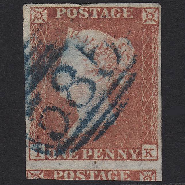 GB QV 1841 1d (Plate 100) SG8-B1(1) IK FU Blue Ilkeston 585 4M Imperf