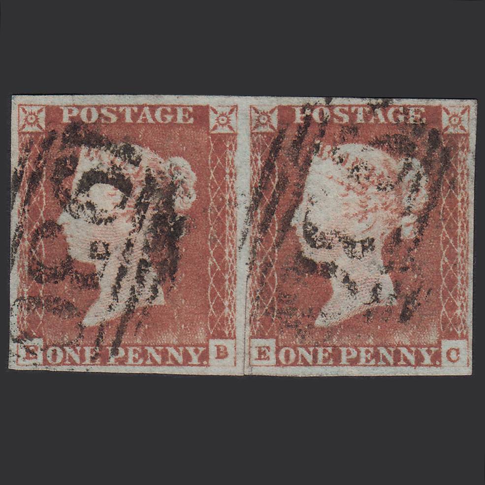 GB QV 1841 1d Pale Red-brown Pl 66 SG9-B1(3) EB-EC FU Pair 4M York 930