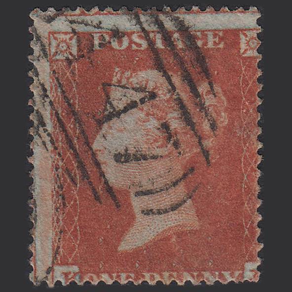 GB QV 1854 1d Red-brown (Plate 195) SG17-C1(1) KJ GU Leeds 447 Large Misperf