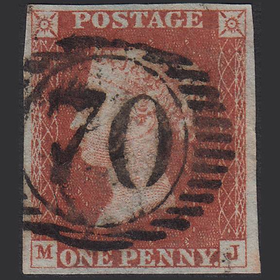 GB QV 1841 1d Red-brown Pl 43 SG8-B1(1) MJ FU 4 Margins London D&S 70
