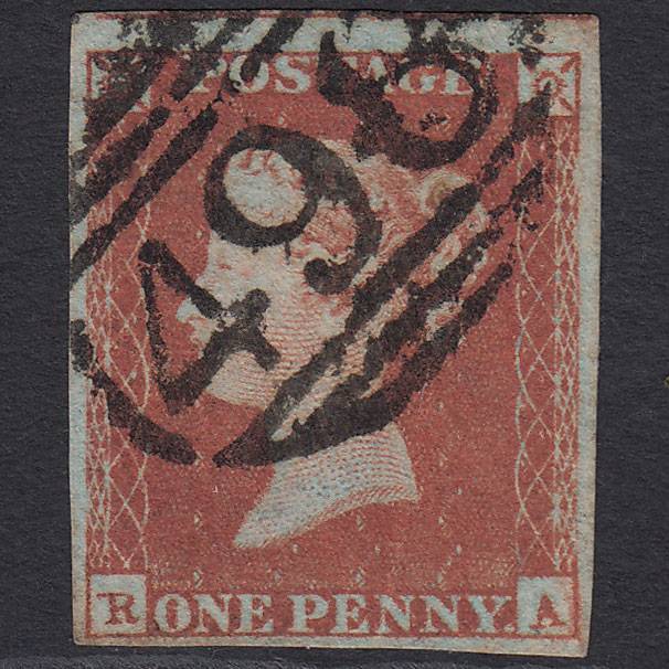 GB QV 1841 1d Red-brown Pl 91 SG8-B1(1) RA GU 4 Margins Manchester 498