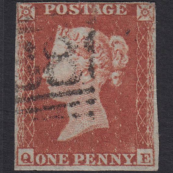 GB QV 1841 1d Red-brown (Plate 142) SG8-B2(1) QE GU 4 Margins