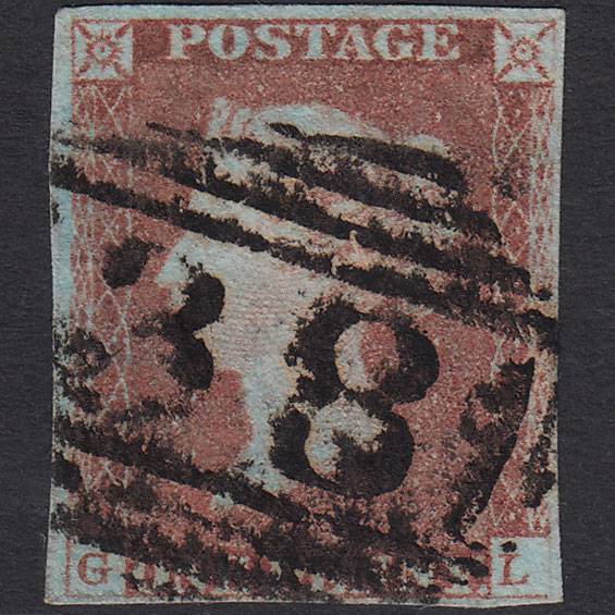 GB QV 1841 1d Very Blued Pl 68 SG8a-B1(2) GL FU 4 Margins Aylesbury 38