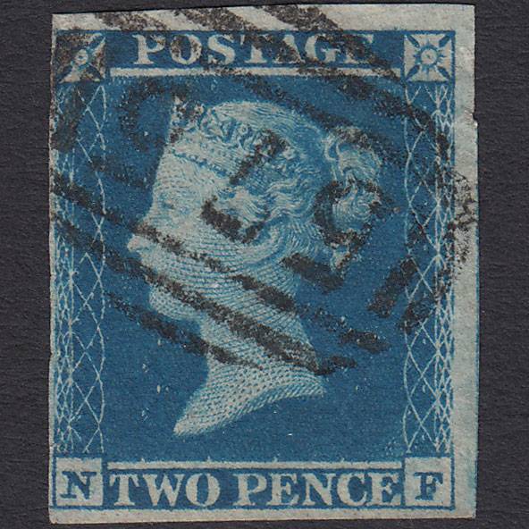 GB QV 1841 2d Blue (Plate 4) SG14-E1(2) NF GU 4 Margins London D&S Cancel