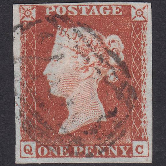 GB QV 1841 1d Red-Brown Plate 62 SG8-B1(1) QC VFU 4 Margins Light Cancel