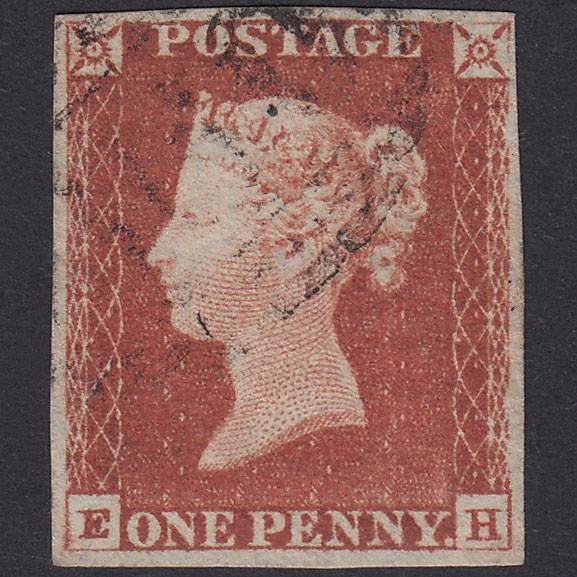 GB QV 1841 1d Red-Brown Plate 66 SG8-B1(1) EH FU 4 Margins Light Cancel