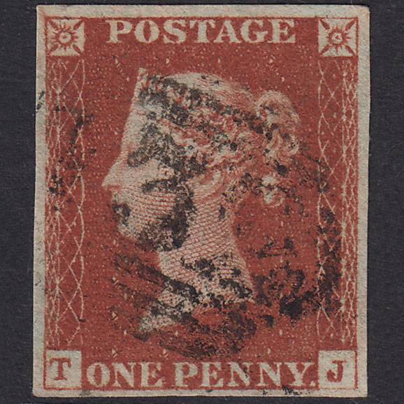 GB QV 1841 1d Deep Red-Brown Plate 53 SG10-B1(4) TJ GU 4 Margins