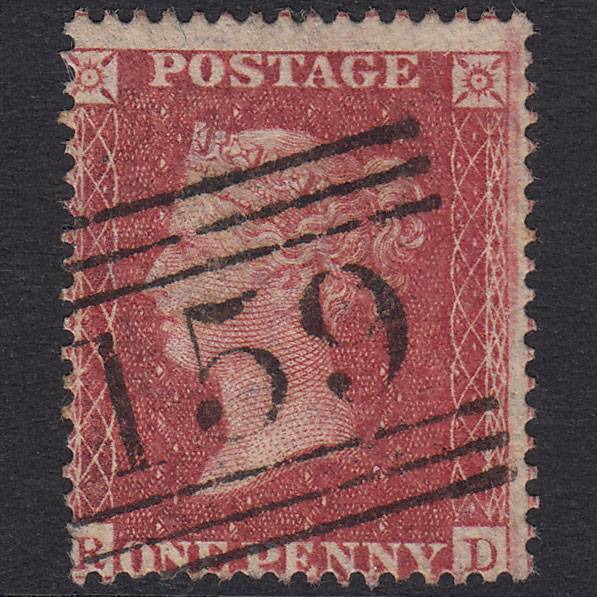 GB QV 1857 1d Rose-Red Plate 56 SG36-C11 RD FU Glasgow 159 Misperf