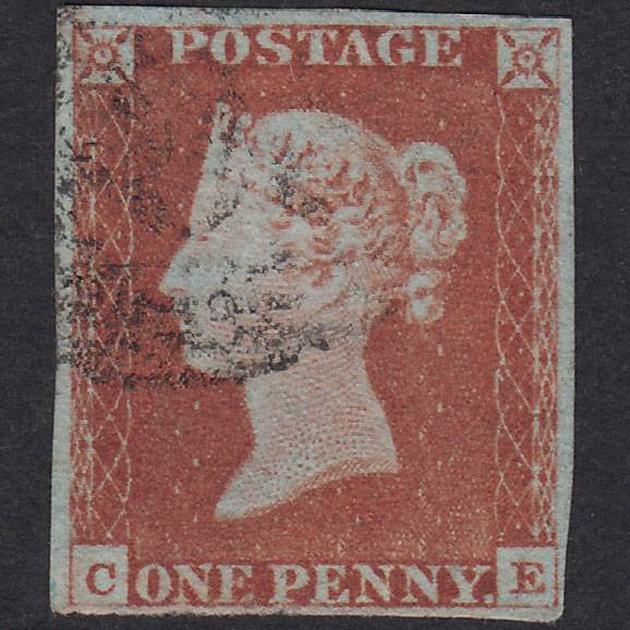 GB QV 1841 1d Red-Brown Plate 74 SG8-B1(1) CE FU 4 Margins
