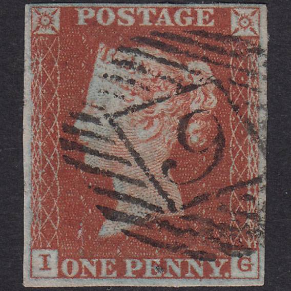 GB QV 1841 1d Red-Brown Plate 44 SG8-B1(1) IG FU 4 Margins London IS 9