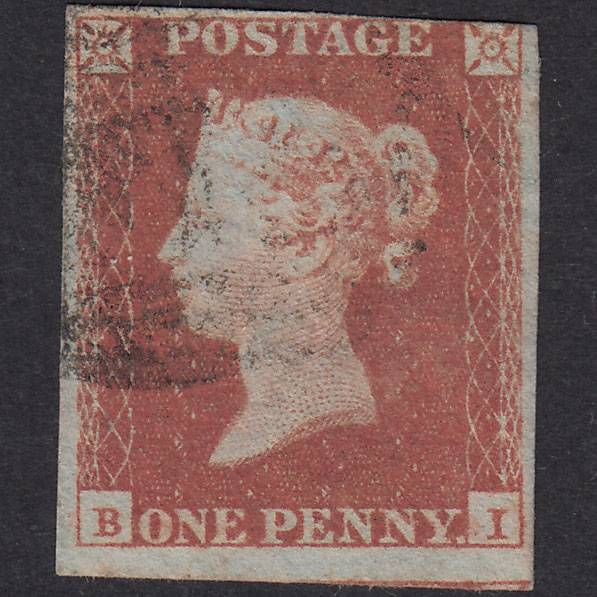 GB QV 1841 1d Red-Brown Plate 93 SG8-B1(1) BI GU 3 Margins Light Cancel