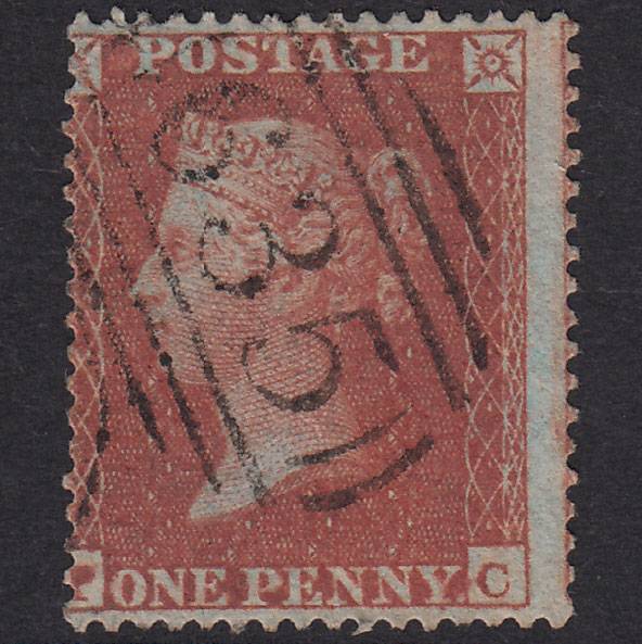 GB QV 1855 1d Red-Brown Plate 3 SG21-C4(1) PC GU Reading 635 Tear