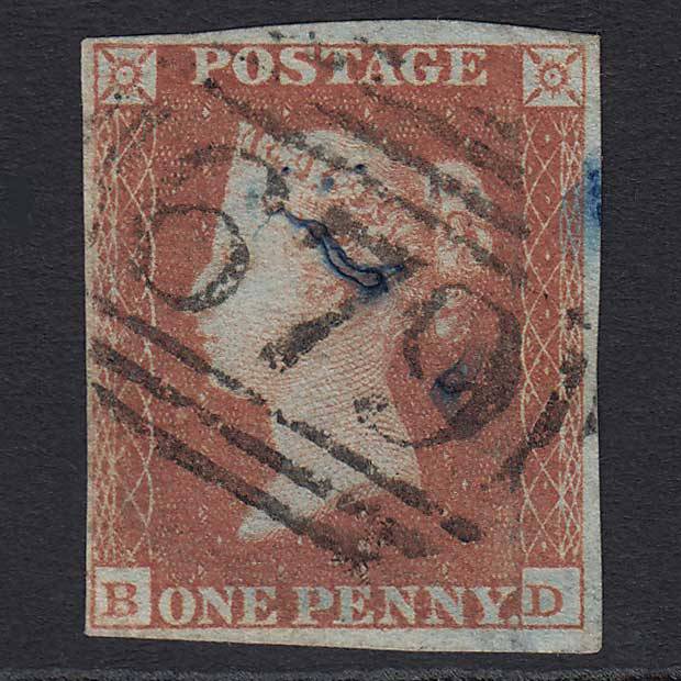 GB QV 1841 1d Red-brown Pl 153 (SG8) 'BD' GU ST Helens (679) 4 Margins