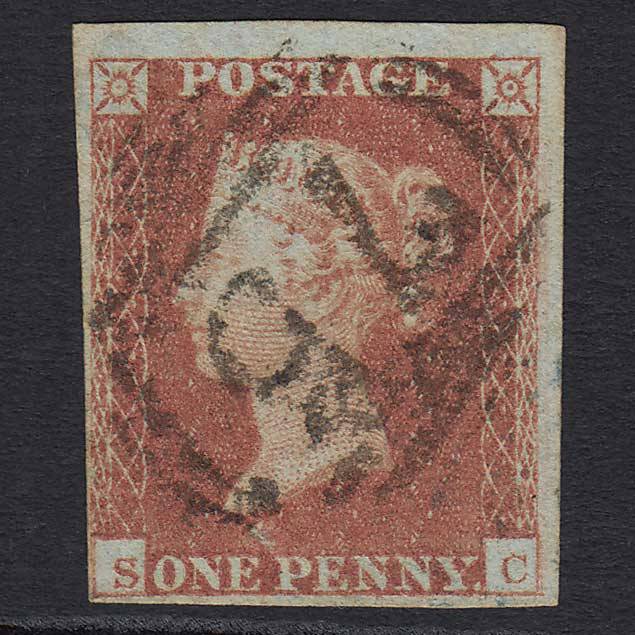 GB QV 1841 1d Red-brown Pl 122 (SG8) 'SC' GU Birmingham (75) 4 Margins