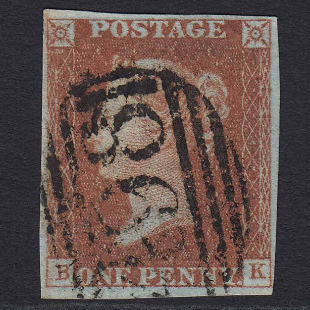 GB QV 1841 1d Red-brown Pl 46 (SG8) 'BK' FU Manchester (498) 4M Imperf