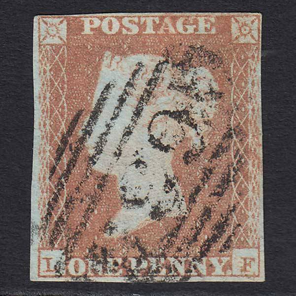GB QV 1841 1d Red-brown (Plate 89) (SG8) 'LF' FU Reading (635) 4 Margins