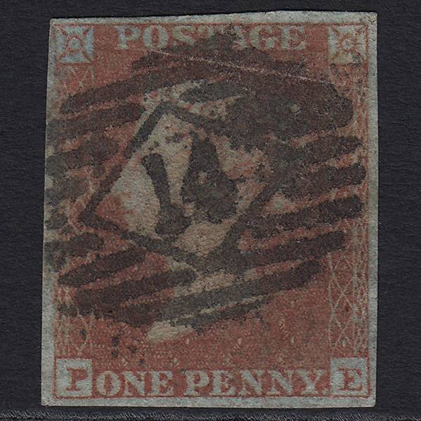 GB QV 1841 1d Red-brown (Plate 176) SG8-B2(1) 'PE' GU 4M London No.14