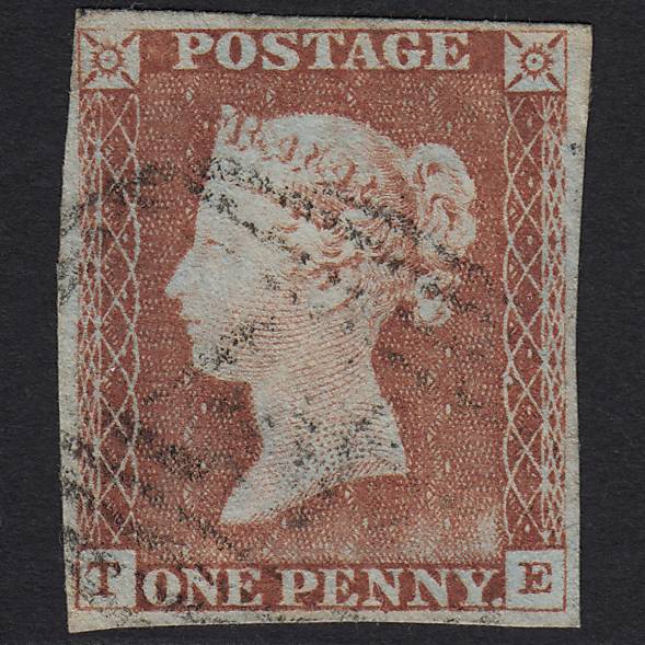 GB QV 1841 1d Pale Red-brown Pl 65 SG9-B1(3) TE FU Light Cancel 4 Margins