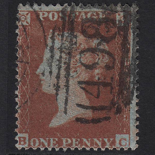 GB QV 1854 1d Red-brown (Plate 185) SG17-C1(1) BC FU Manchester 498
