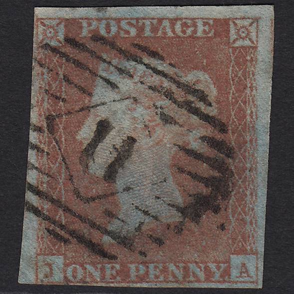 GB QV 1841 1d V Blued Pl 102 SG8a-B1(2) JA GU nr 4M Imperf London IS 11