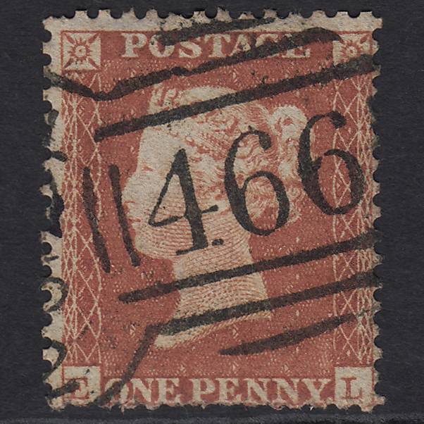 GB QV 1855 1d Red-brown Plate R2 SG22-C2(1) EL GU Liverpool 466 Spoon