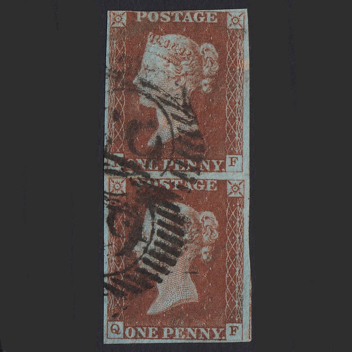 GB QV 1841 1d (Plate 53) SG8-B1(1) PF-QF FU Pair nr 4M London D&S Cancel