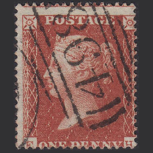 GB QV 1855 1d Red-brown (Plate 1) SG21-C4(1) EH VFU Manchester 498 Misperf