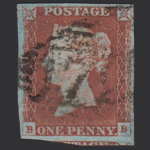 GB QV 1841 1d Very Blued (Plate 73) SG8a-B1(2) BB GU 4 Margins Derry 172