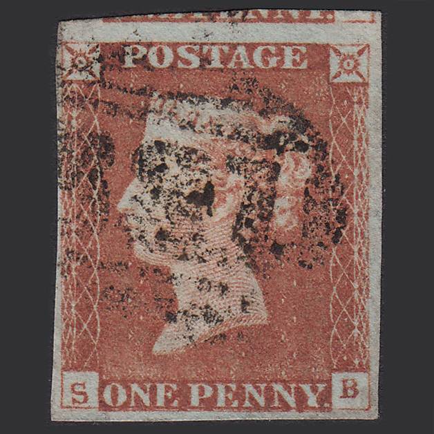 GB QV 1841 1d Red-brown (Plate 68) SG8-B1(1) SB GU 4M Imperf Basal Shift