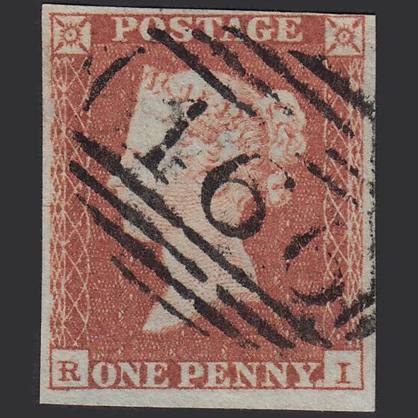 GB QV 1841 1d Red-brown Pl 94 SG8-B1(1) RI FU 4 Margins Liverpool 466