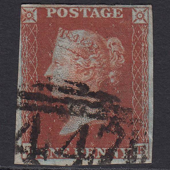 GB QV 1841 1d Red-brown (Plate 44) SG8-B1(1) JE GU 4 Margins Leeds 447