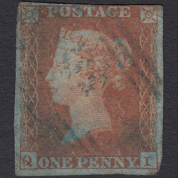 GB QV 1841 1d Red-brown (Plate 100) SG8-B1(1) QI GU 4 Margins Blue Cancel