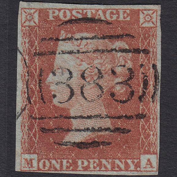 GB QV 1841 1d Red-brown (Plate 165) SG8-B2(1) MA FU 4M Hull 383 Spoon