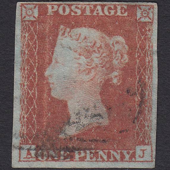 GB QV 1841 1d Red-brown Pl 121 SG8-B1(1) AJ GU 4 Margins Light Cancel