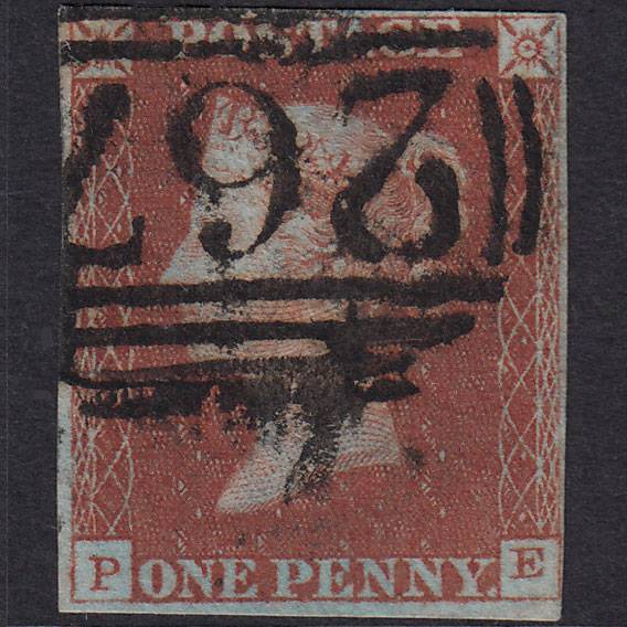 GB QV 1841 1d Deep Red-brown (Plate 45) SG10-B1(4) PE FU 4M Durham 267