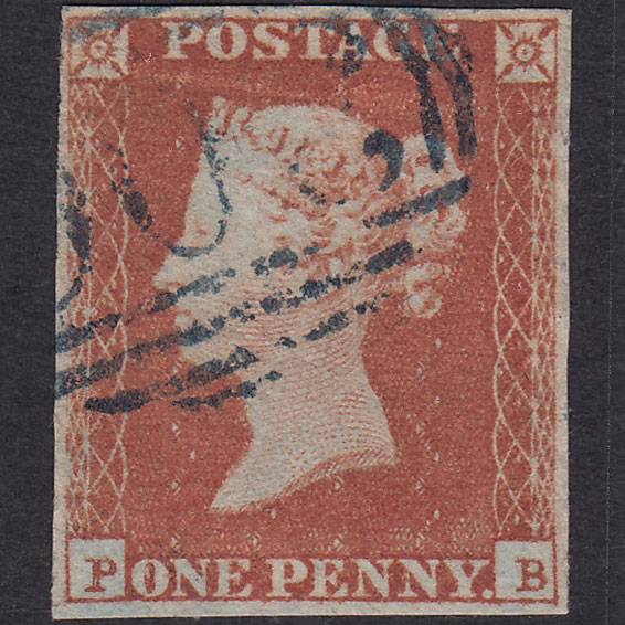 GB QV 1841 1d Red-brown Pl 98 SG8-B1(1) PB GU 4M Blue Ferrybridge 300