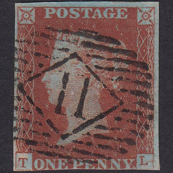 GB QV 1841 1d Very Blued Pl 44 SG8a-B1(2) TL FU 3 Margins London IS 11