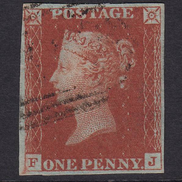 GB QV 1841 1d Deep Red-Brown Plate 53 SG10-B1(4) FJ VFU 4M Light Cancel