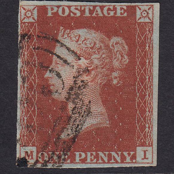GB QV 1841 1d Deep Red-Brown Plate 48 SG10-B1(4) MI VFU 4 Margins