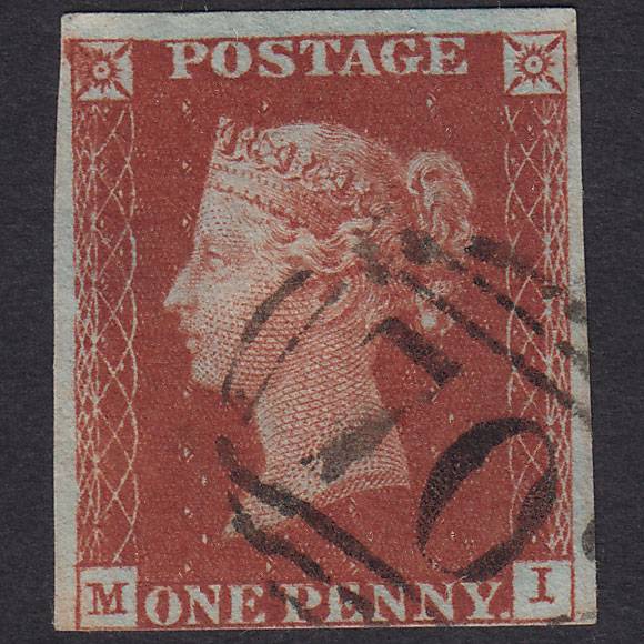 GB QV 1841 1d Deep Red-Brown Plate 55 SG10-B1(4) MI FU Nr 4 Margins
