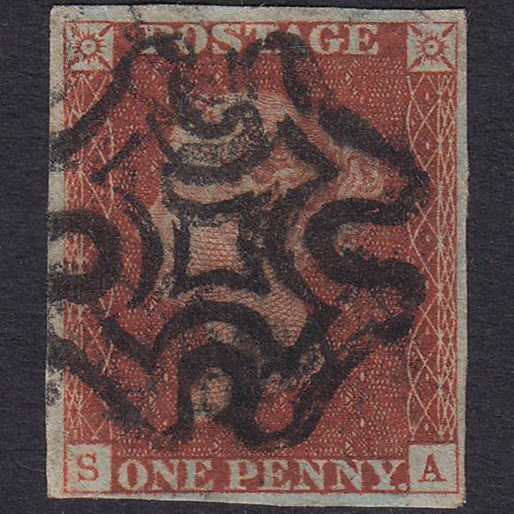 GB QV 1841 1d Red-Brown Plate 37 SG8-B1(1) SA GU 4 Margins Maltese Cross