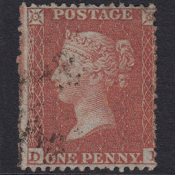 GB QV 1855 1d Red-Brown Plate 15 SGC6(1) DI FU Light Cancel Fluffy Perfs