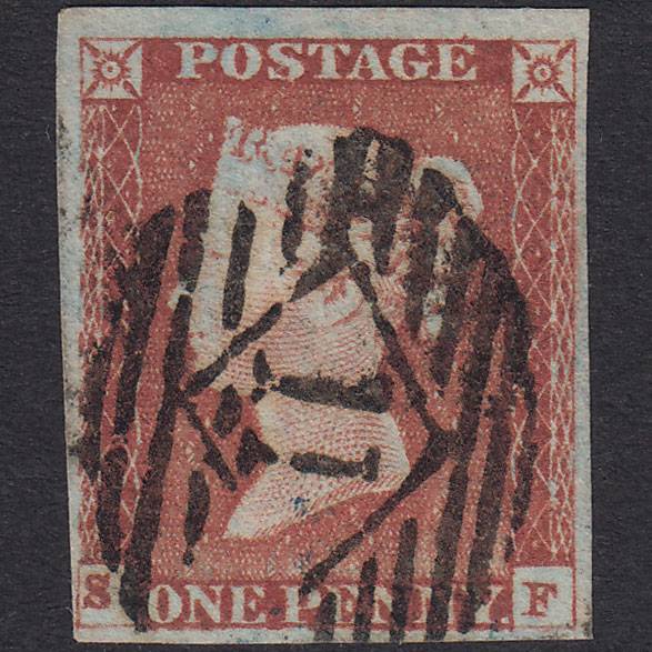 GB QV 1841 1d Red-Brown Plate 79 SG8-B1(1) SF FU 4 Margins London IS 11