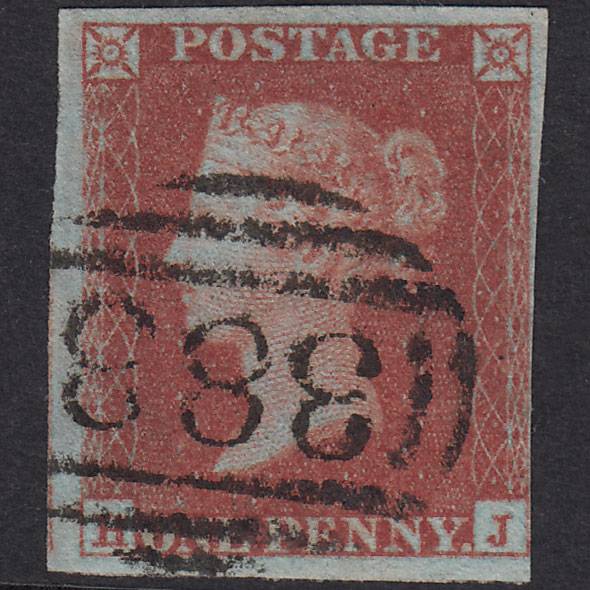 GB QV 1841 1d Red-Brown Plate 168 SG8-B2(1) HJ FU 4 Margins Hull 383