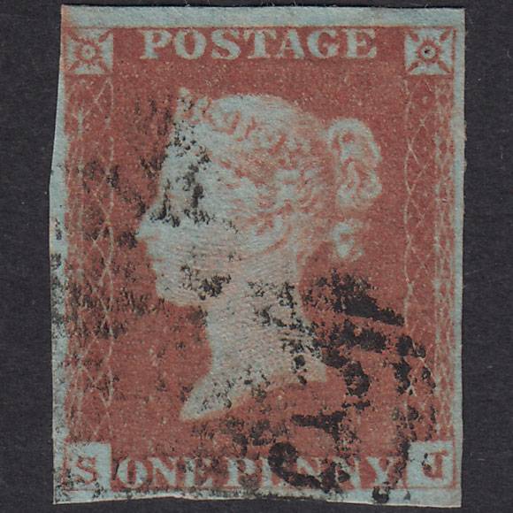 GB QV 1841 1d Red-Brown Plate 74 SG8-B1(1) SJ FU 4 Margins