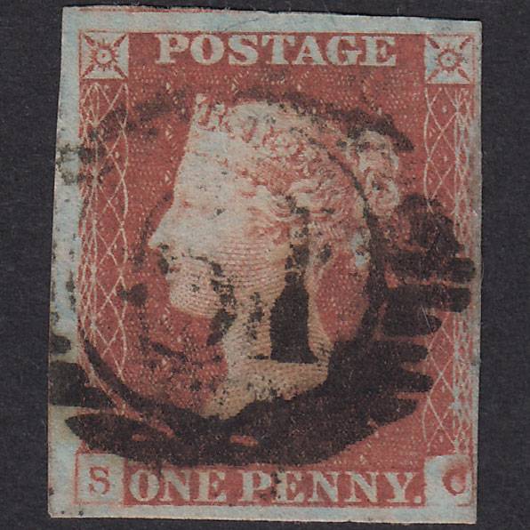 GB QV 1841 1d Red-Brown Plate 80 SG8-B1(1) SC FU 4 Margins London D&S 61